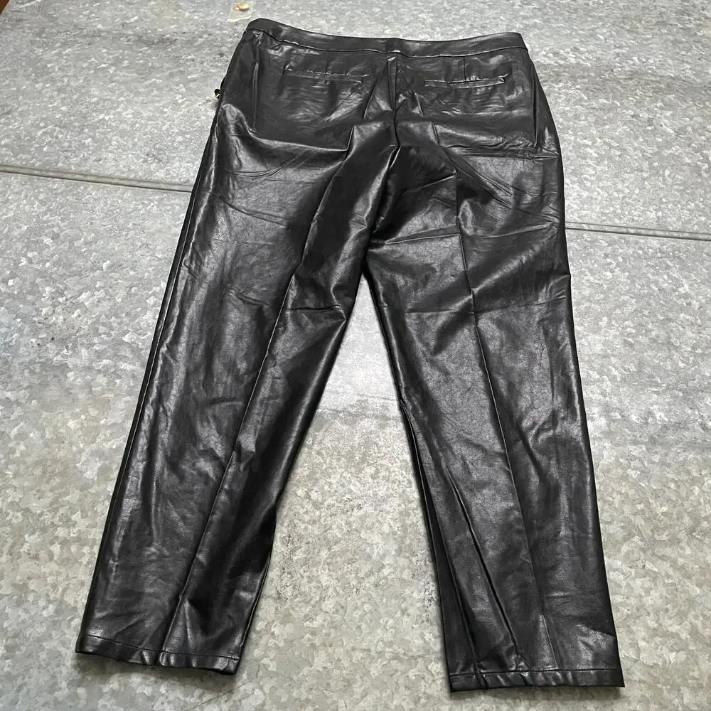 NWOT Michael Kors Faux Leather Pants Womens 12 Black Gold Buttons